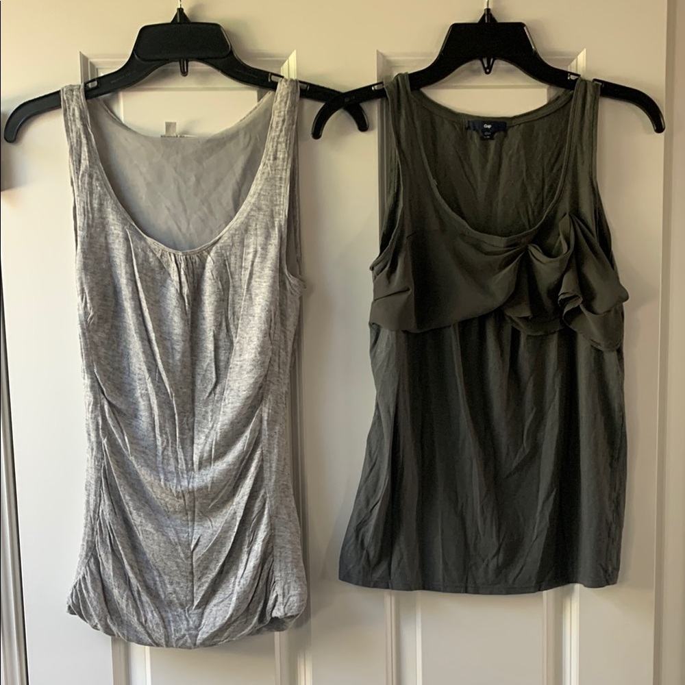 Lot of two Halogen and Gray Ruched Ruffled Tank Tops